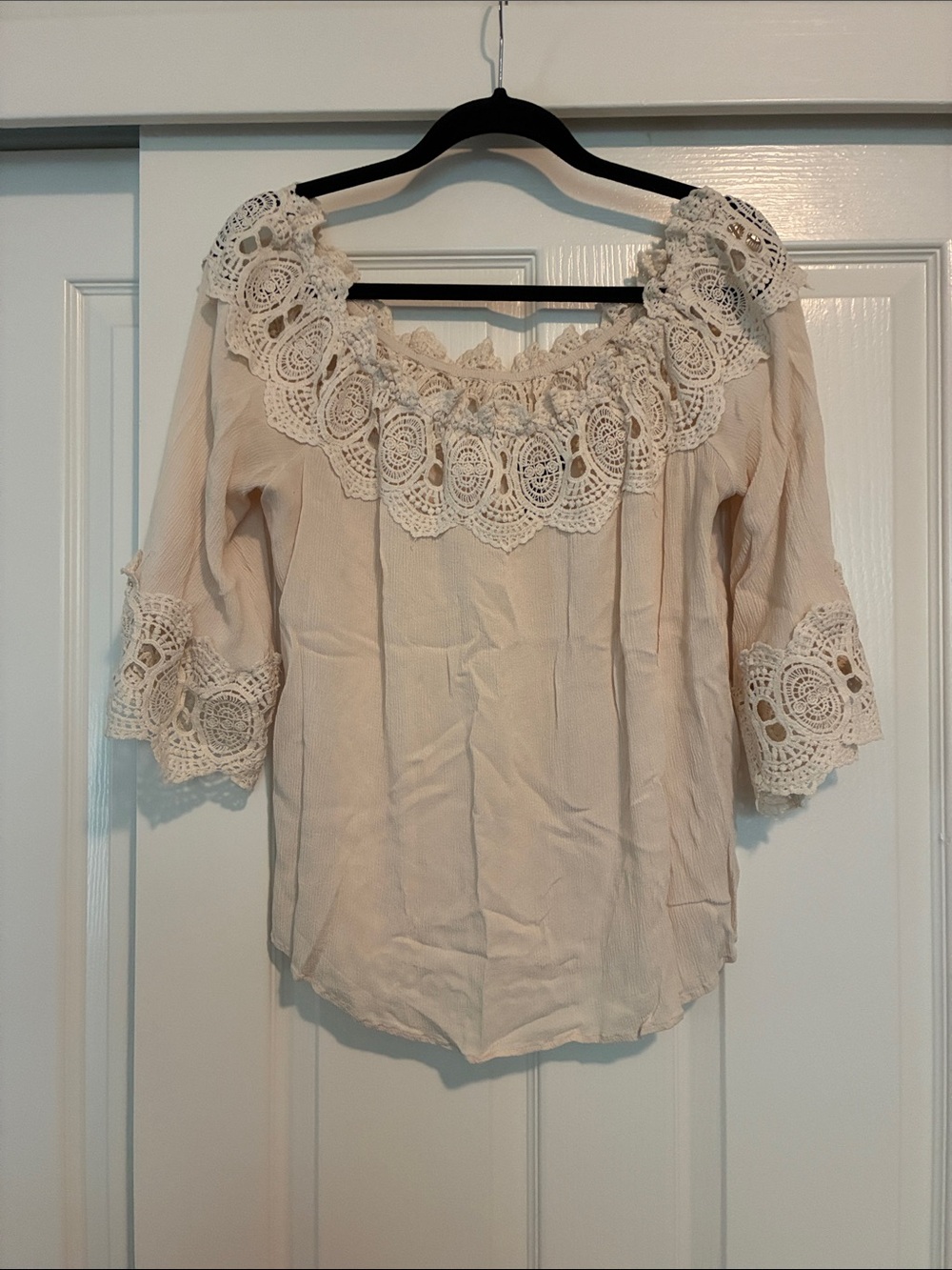 Forever 21 Cream Crochet-Trim Peasant Blouse